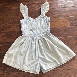 Peach Love California Light Blue denim Ruffled Jumpsuit